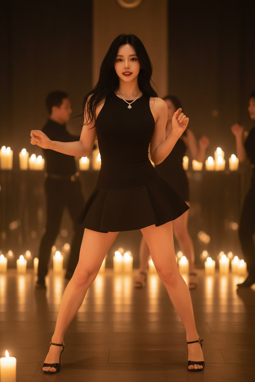 Linine black pleated dress candlelit dancing