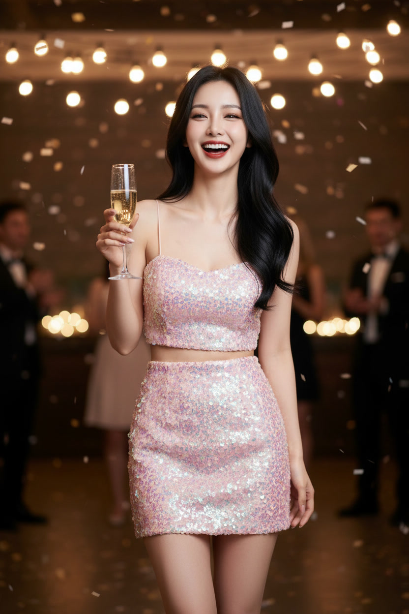 Linine pink sequin gala party